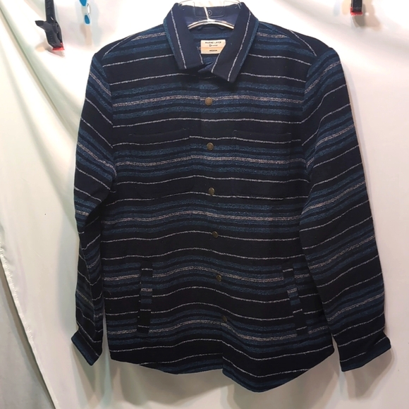 Marine Layer Striped Snap Front Shacket Dark Navy Baja Medium NWT